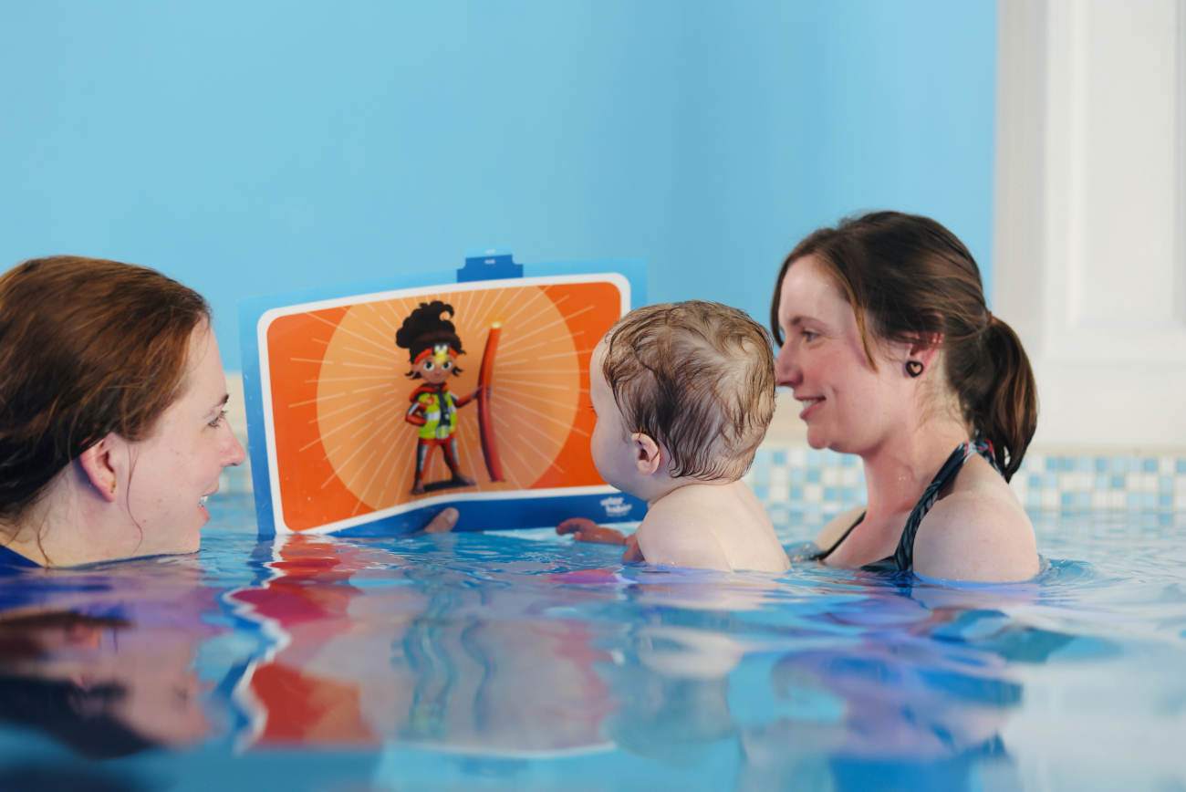 water babies teacher carer and baby with swimcard