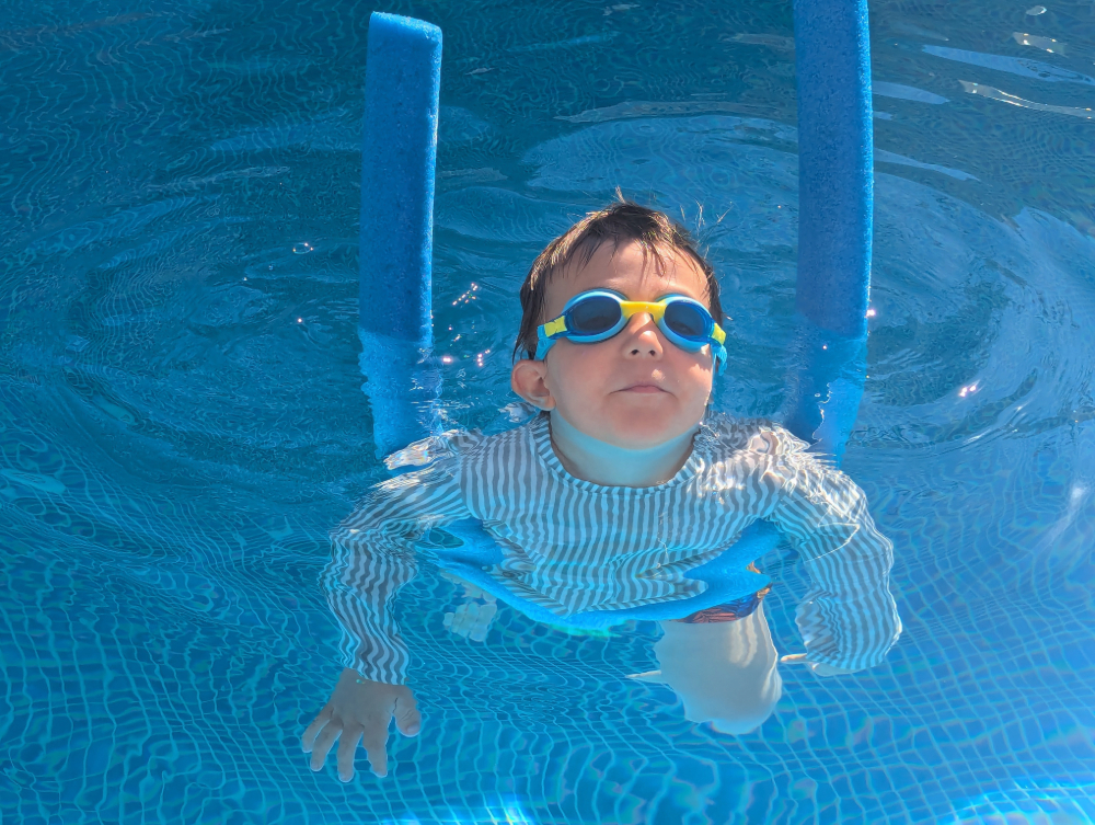 water babies swimmer tom in the pool on holiday
