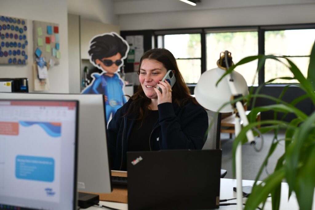 water babies staff on the phone at desk